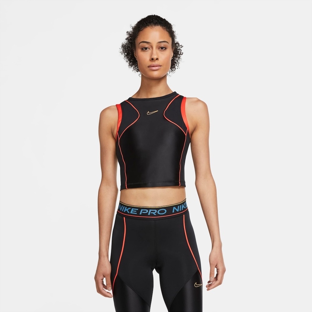 Nike Pro Dri-Fit Crop Top Black Orange Large $35